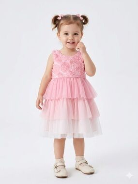 Bonnie Jean Pink Layered Tulle Flower Dress Size 2T